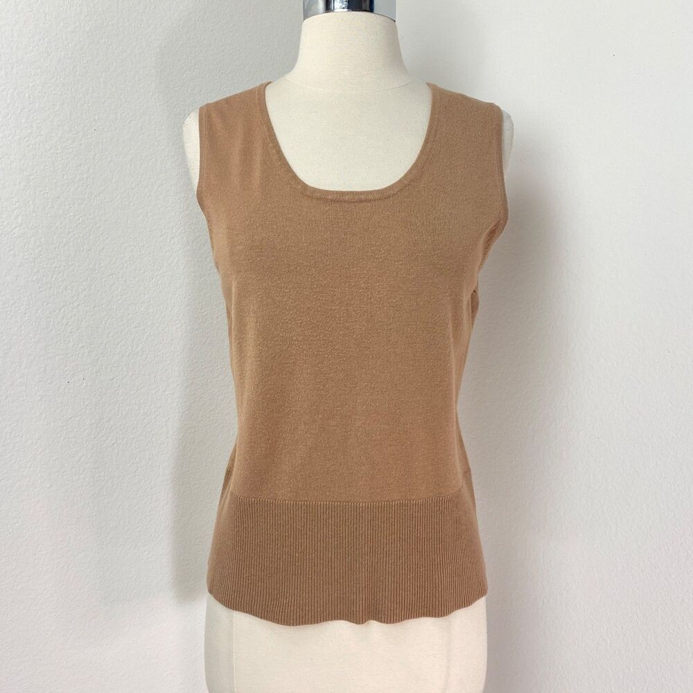 George Mocha Brown Knit Tank Top Sweater M 8-10 Preppy Hipster Academia Career